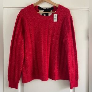 LOFT Cable Bobble Knit Tie Back Sweater Red - L